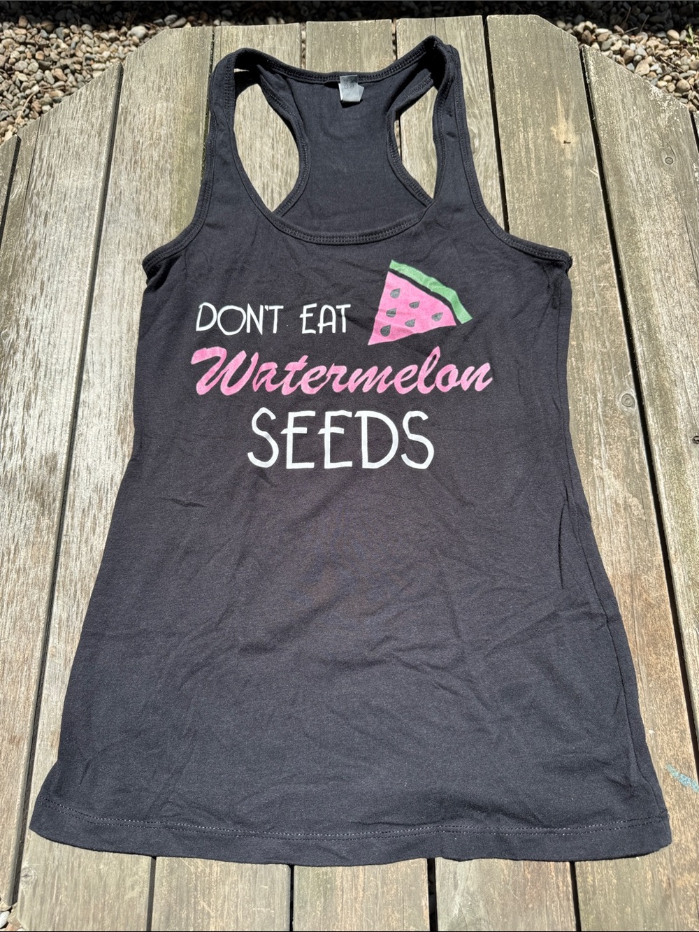 Women's Black Maternity Racerback Tank - Don't Eat Watermelon Seeds Graphic